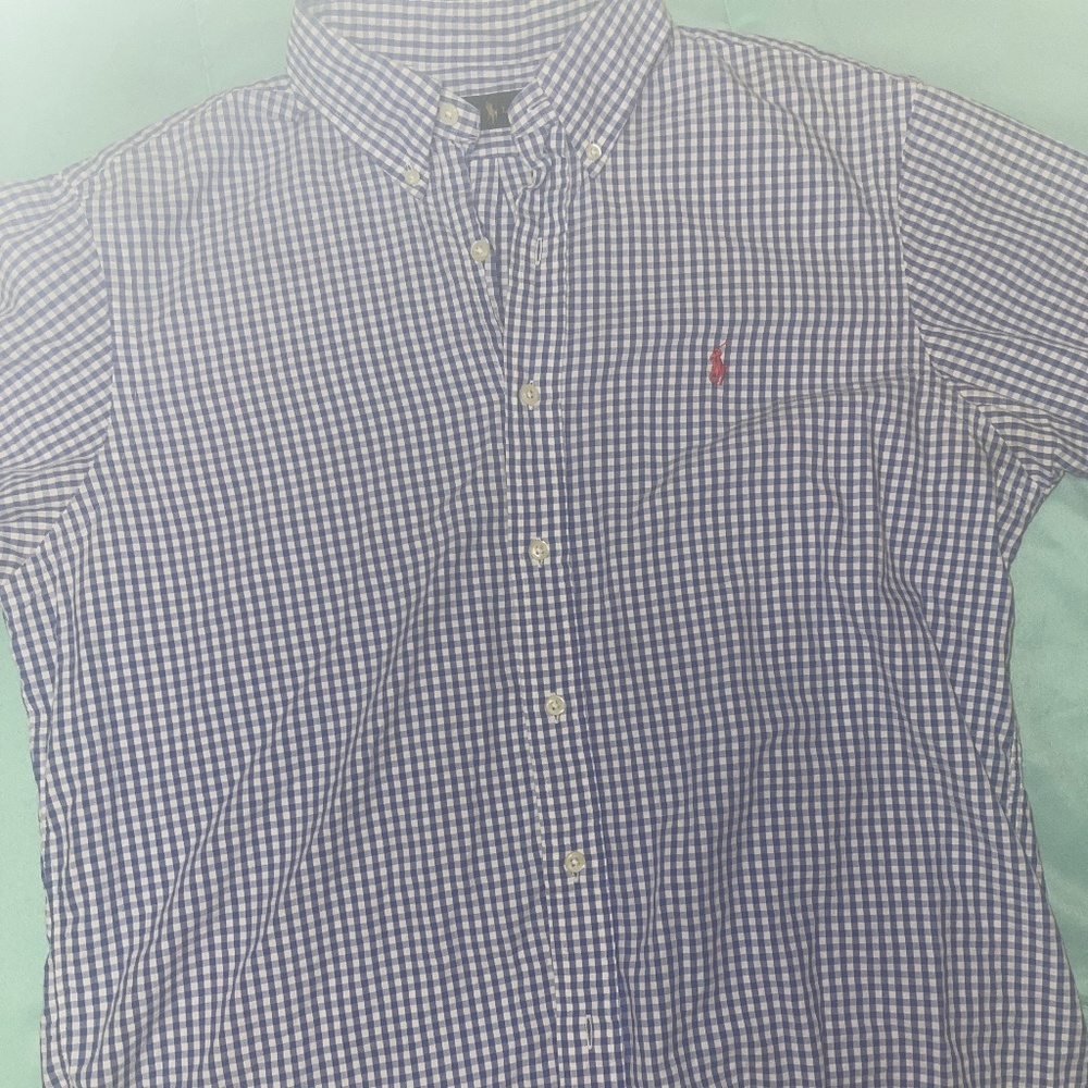 Sz L mens blue & white check polo ralph aLauren